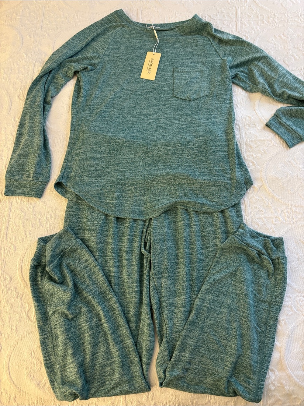 Heathered Teal Long-Sleeve Pajama Set